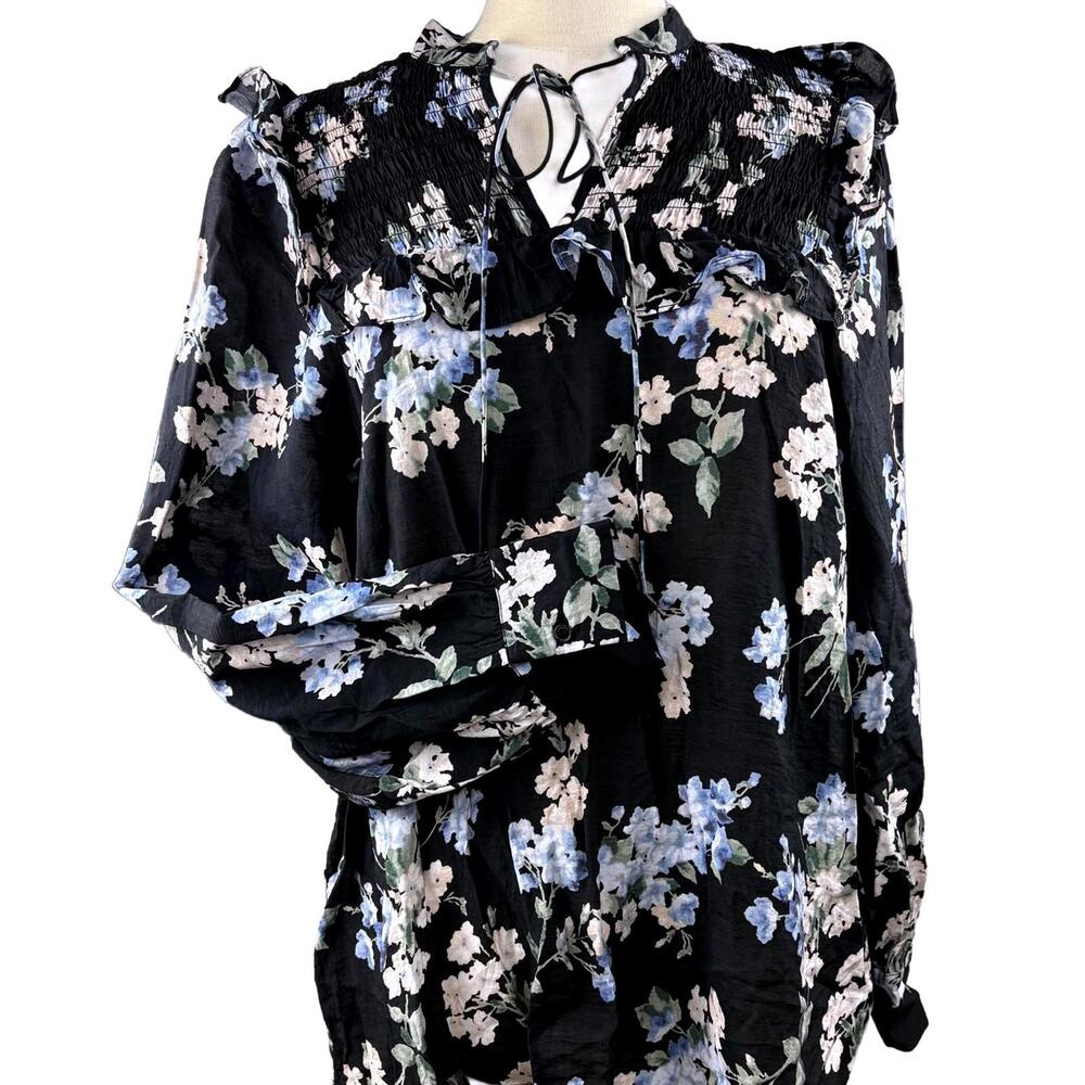 H&M Women’s Long Sleeve Black Floral Blouse Lg